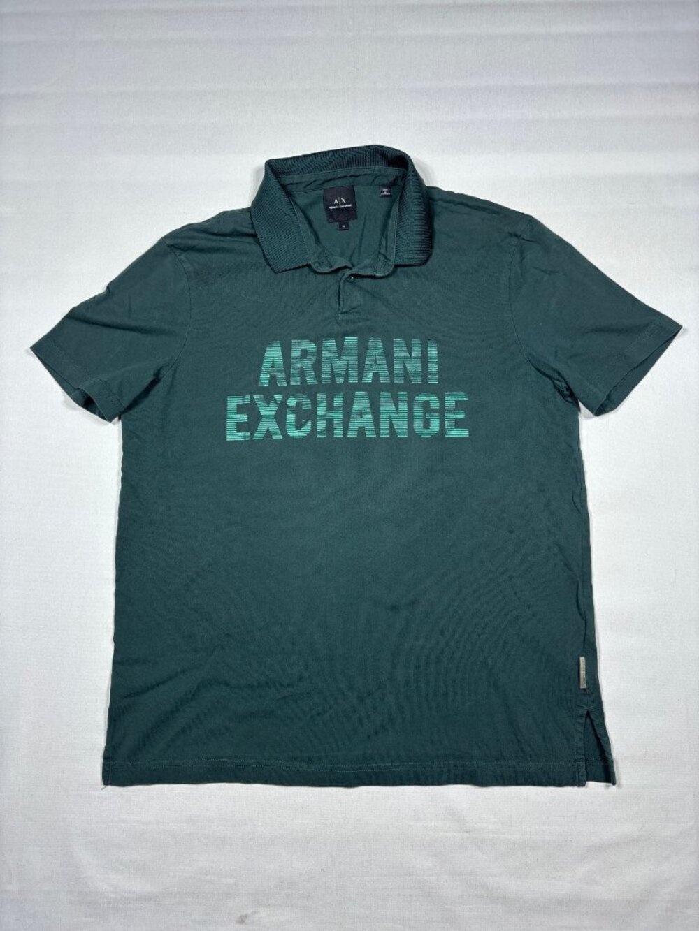 Armani Exchange Certilogo Iridescent Graphic Polo Shirt Teal Green Mens Medium
